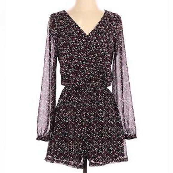 Express Print Long Sleeve Chiffon Wrap Front Romper L - Picture 2 of 8